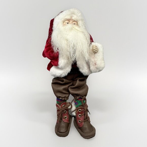 Santa Clause In Hiking Boots Velvet Starburst Hat Sweater Green Red Socks 8.5” - Picture 7 of 15